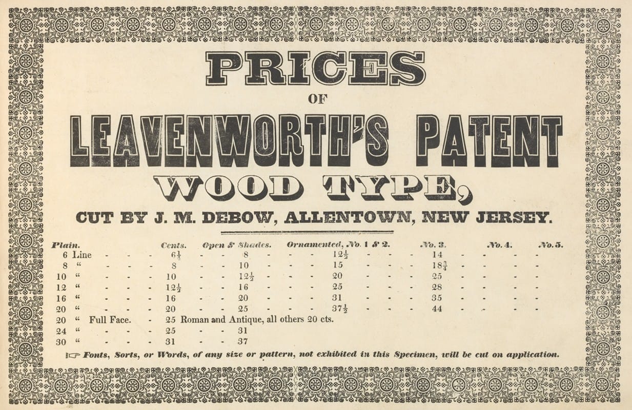 Anonymous - Prices of Leavenworth’s patent wood type