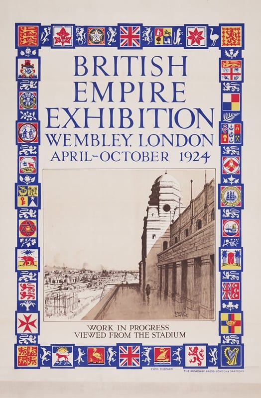Ernest Coffin - British Empire Exhibition, Wembley, London, April-October 1924; Work in progress, viewed from the stadium