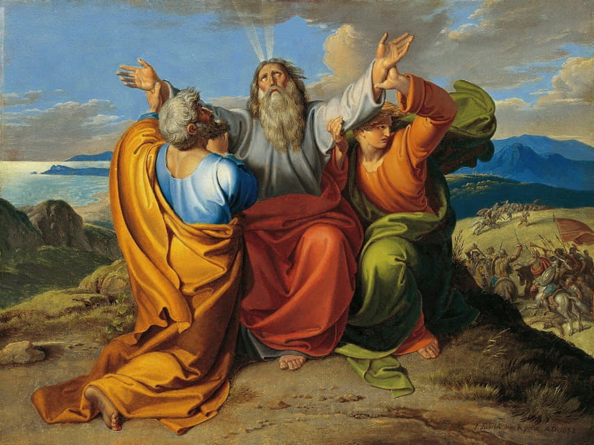 摩西和亚伦，户珥在何烈山上祷告