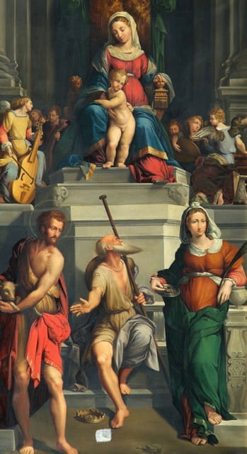 Monogrammist ED - Madonna enthroned with saints