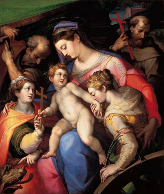 Orazio Samacchini - The Holy Family, With St Catherine Of Alexandria, St Margaret Of Antioch And St Francis Of Assisi