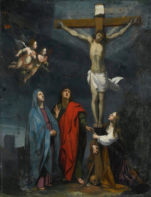 Follower Of Jacques Stella - Christ On The Cross With Saint John And Mary Magdalene