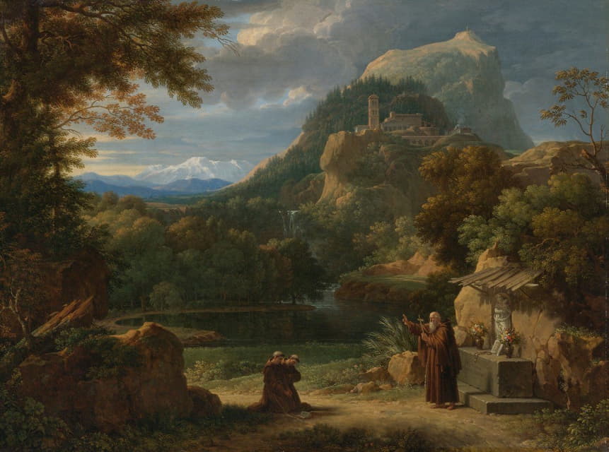 Francois Xavier Fabre - Saint Anthony Of Padua introducing Two Novices To Friars In A Mountainous Landscape