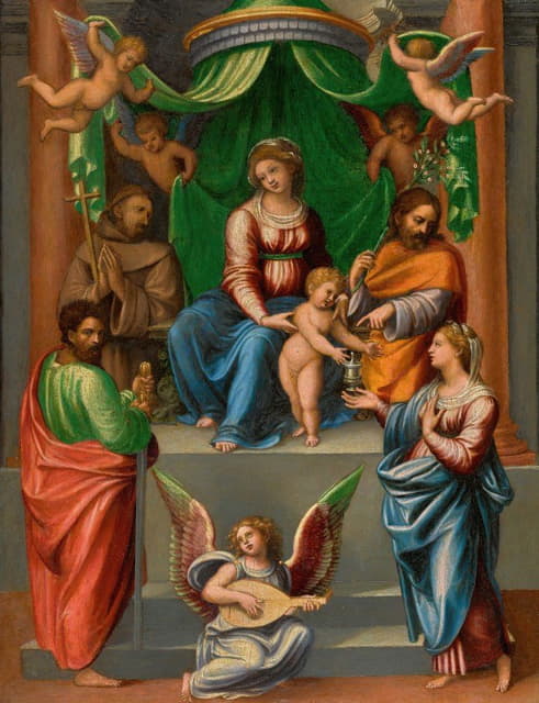Innocenzo Di Pietro Francucci - The Madonna and Child Enthroned, With Saint paul, Saint Francis Of Assisi, saint Joseph And mary Magdalen