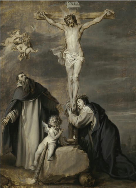 锡耶纳的圣徒多米尼克和凯瑟琳崇拜的钉十字架的基督