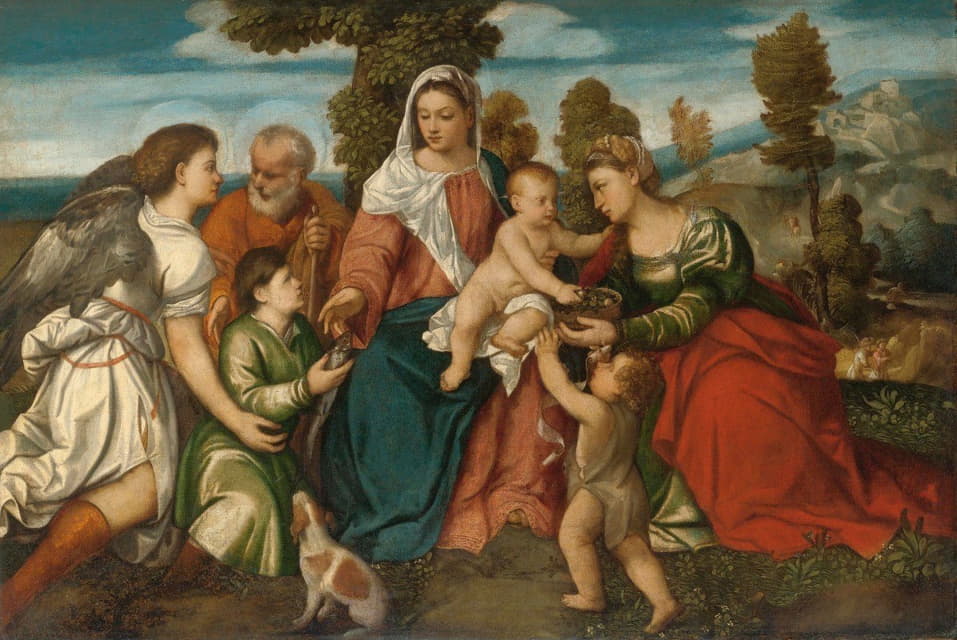 Bonifacio Veronese - The Holy Family With Saint Dorothy And The Infant John The Baptist, And Tobias With An Angel