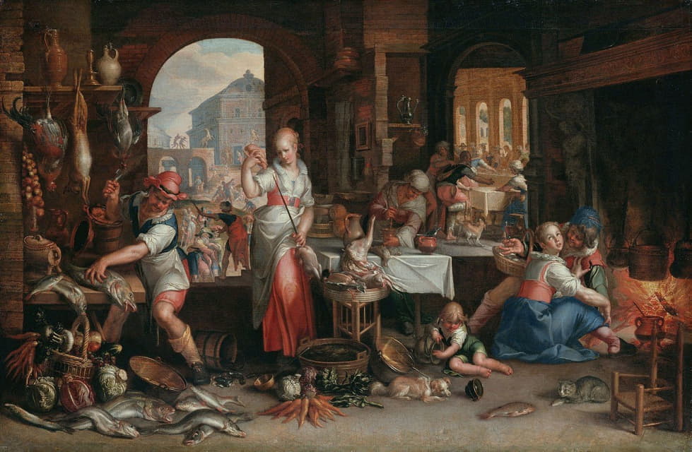 Joachim Wtewael - Kitchen Interior With The Parable Of The Great Supper