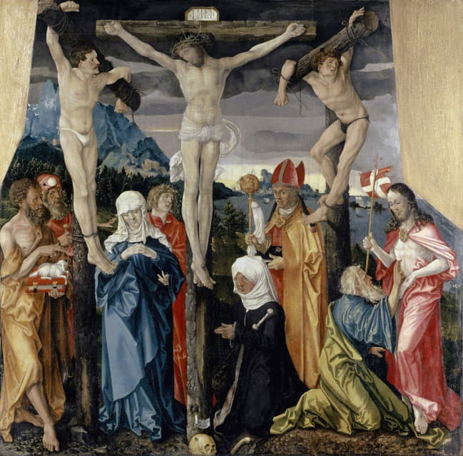 Hans Baldung - Christ Crucified with the Thieves, Saints, and a Female Donor