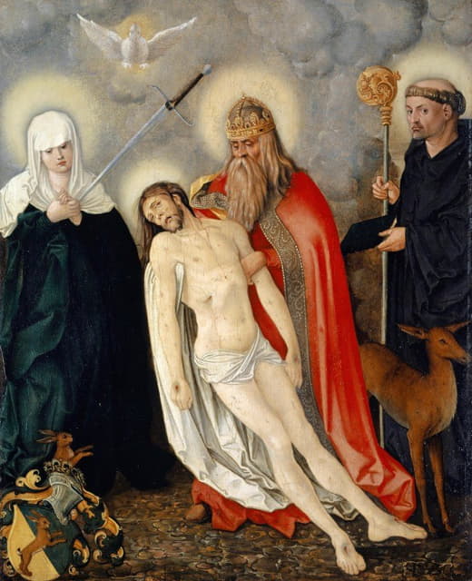 Hans Baldung - The Holy Trinity between the Lady of Sorrows and Saint Giles
