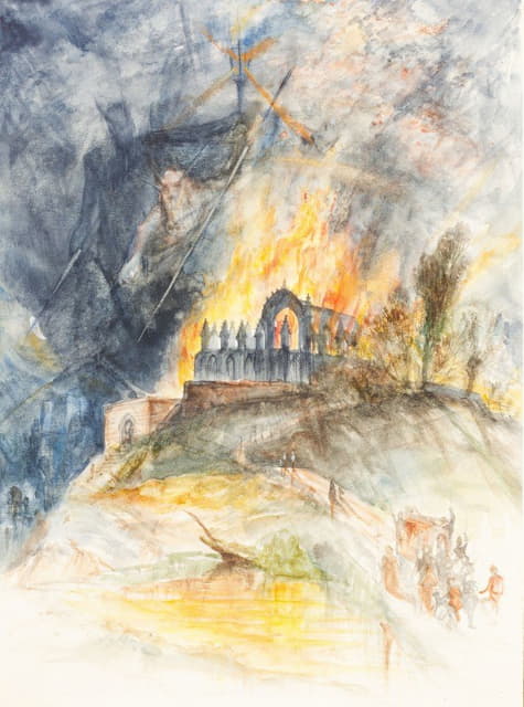 Arthur Frederick Payne - An Ecclesiastic Building in Flames with Demons Above
