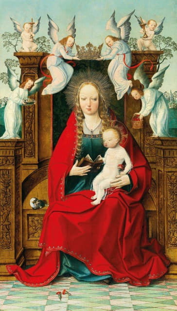 Early Netherlandish School - The Madonna and Child enthroned, crowned by angels
