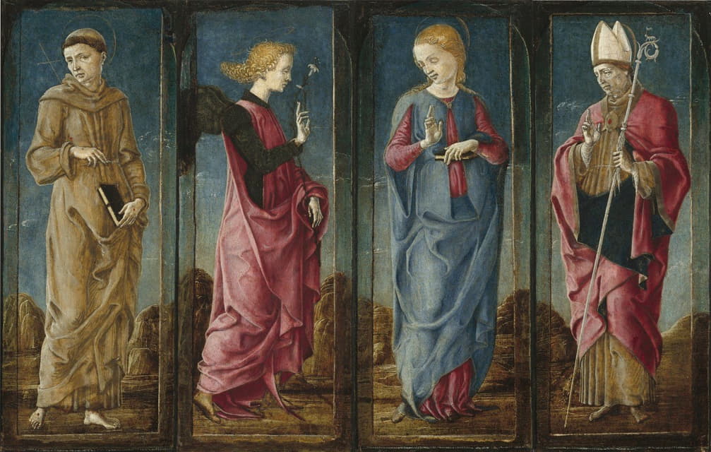 Cosmè Tura - The Annunciation with Saint Francis and Saint Louis of Toulouse (four panels)