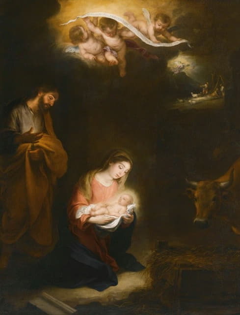 Bartolomé Estebán Murillo - A Nocturnal Scene With The Nativity And The Annunciation To The Shepherds Beyond