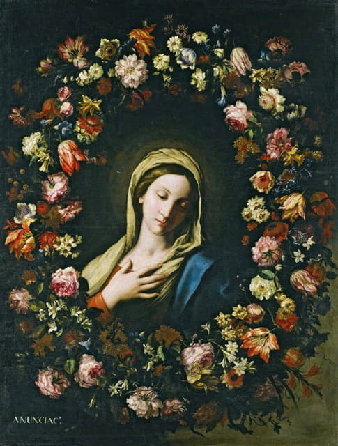 Francesco Caldei - A Flower Garland Surrounding The Virgin Annunciate