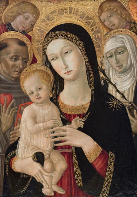 Matteo di Giovanni - Madonna and Child with St. Catherine of Siena, Saint Anthony of Padua and Angels