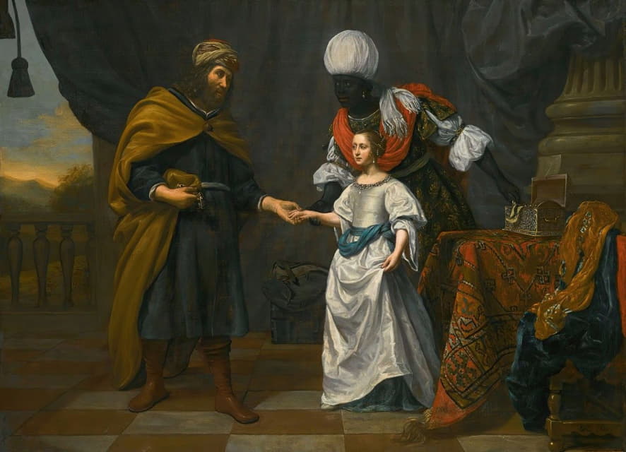 Gerard van Kuijl - An Old Testament Scene, Possibly Eliezer Offering Jewels To Rebecca