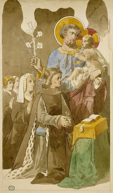Prosper Lafaye - Saint-Joseph et l’Enfant Jésus parmi une famille en prière