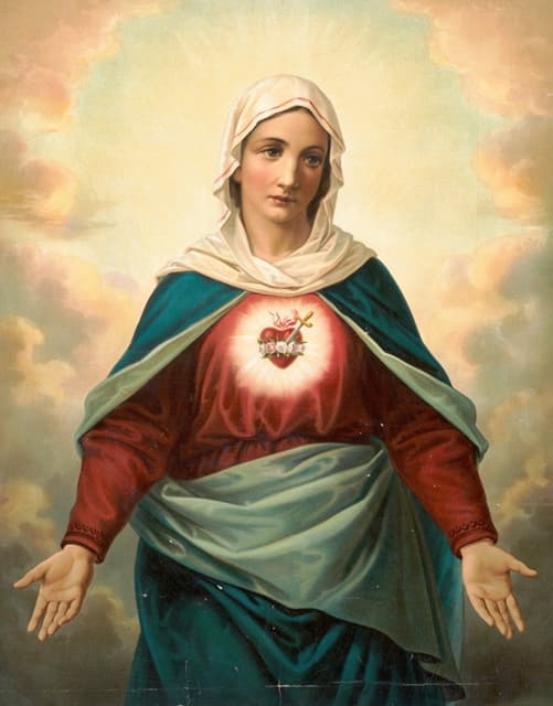 胸前有心形徽章的圣母玛利亚