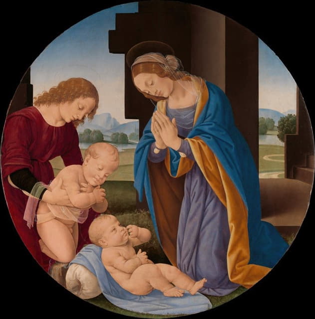 圣母与婴儿圣约翰、施洗者和天使一起崇拜孩子