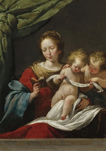 Bernardo Strozzi - The Madonna Reading, With The Christ Child And Infant Saint John The Baptist