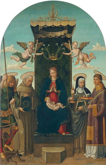 Gian Giacomo d'Alladio - The Madonna and Child enthroned, with Saints Michael, Bernardino of Siena, Clare and Stephen