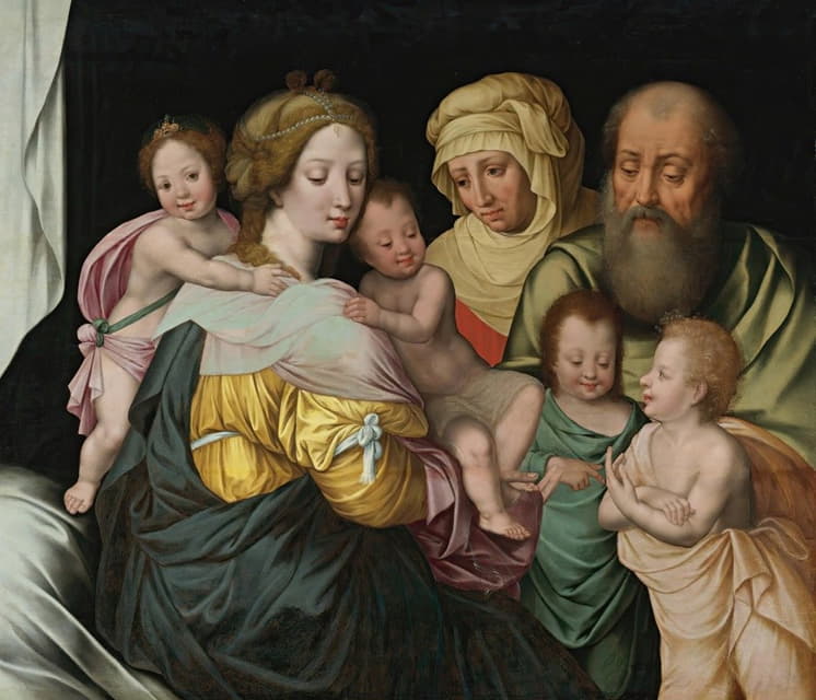 Vincent Sellaer - The Madonna And Child With Saints Elizabeth And Other Members Of The Holy Family