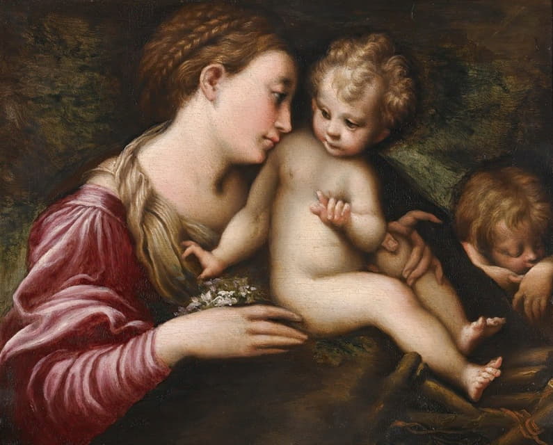 Follower of Parmigianino - The Madonna And Child With St. John The Baptist Sleeping