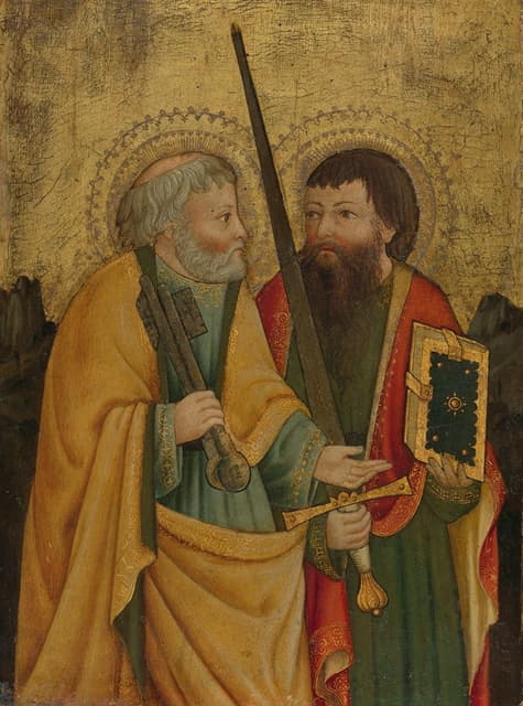 Master of 1458 - Saint Peter And Another Male Saint In A Rocky Landscape