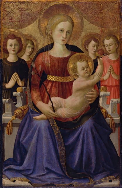 圣母子和孩子，还有四位天使和救世主