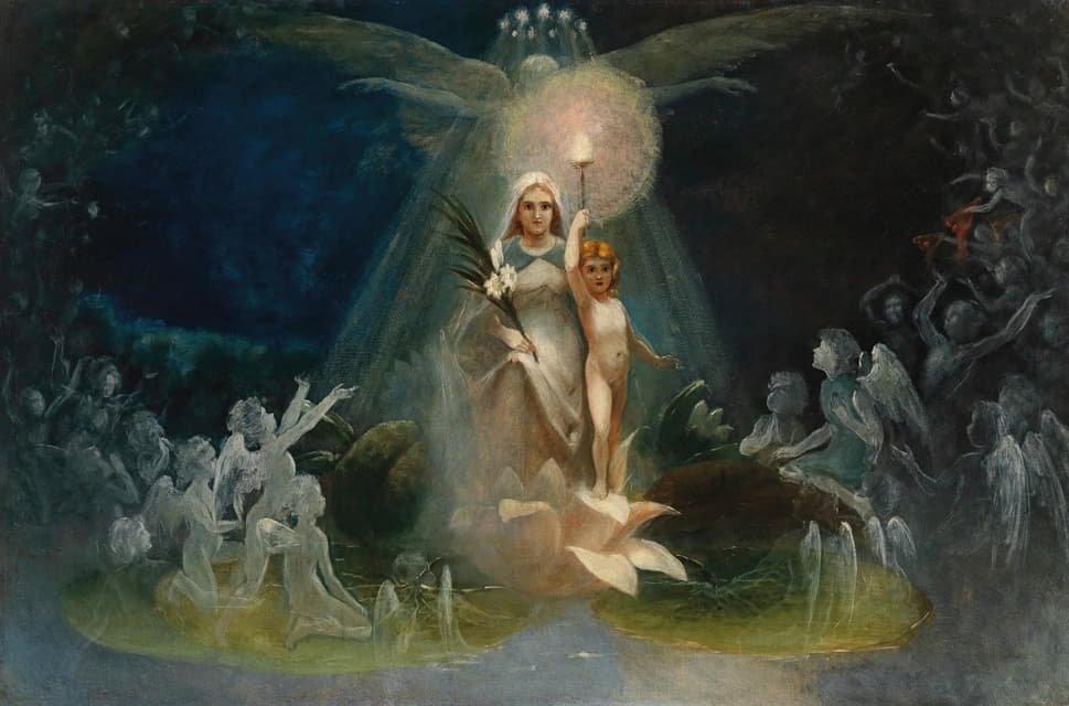 Circle of Hugo Höppener (Fidus) - Madonna on lotus petal with angelic figures