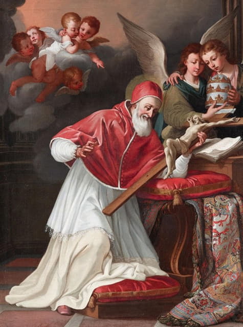 Roman School - Saint Pius V and the miracle of the Crucifix