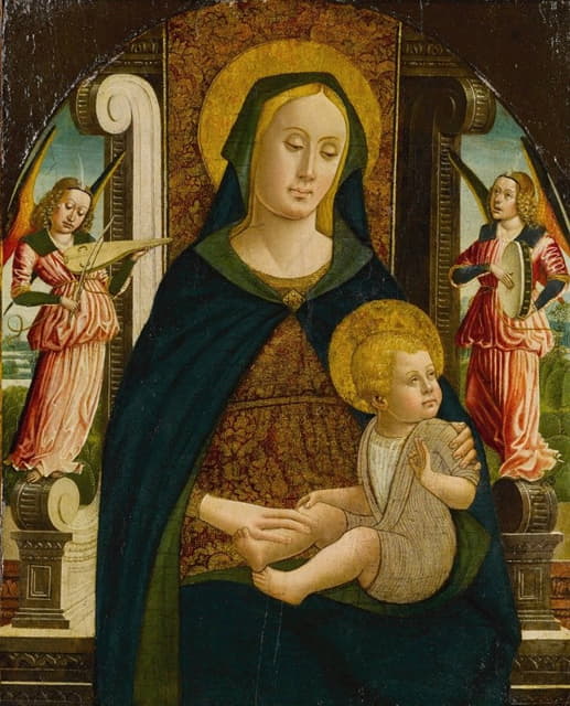 Giovanni Mazone - Madonna and Child enthroned with two angels