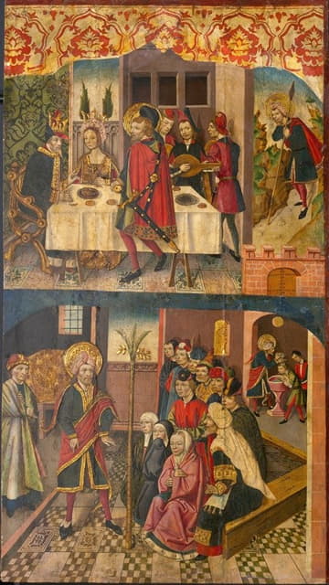 圣克里斯托弗向敬畏撒旦的国王告别；圣克里斯托弗和他的皈依者
