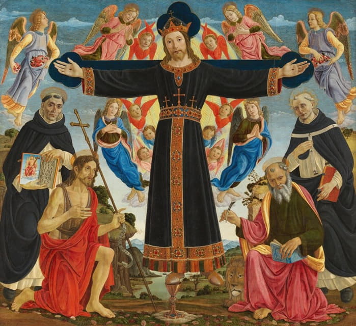 Master of the Fiesole Epiphany - Christ on the Cross with Saints Vincent Ferrer, John the Baptist, Mark and Antoninus