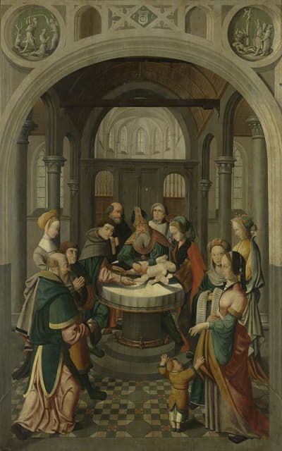 Master of Alkmaar - Panel of an Altarpiece with Circumcision of Christ, on verso is Resurrection of Christ