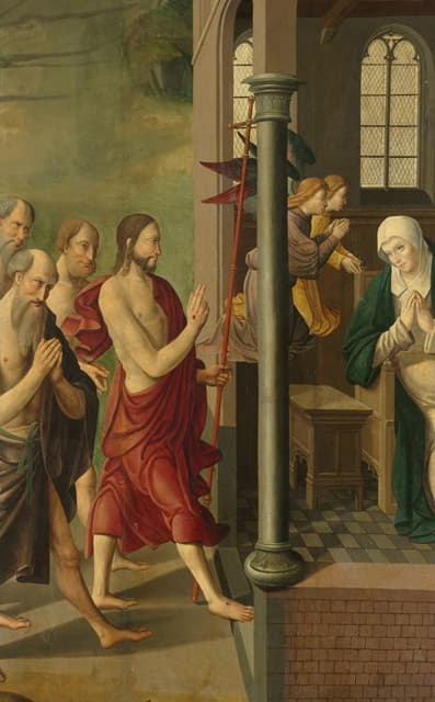 祭坛画的面板上有与医生的争论，背面是基督对他母亲的出现。