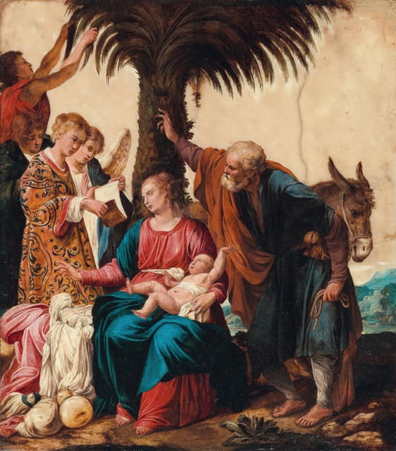 Carlo Saraceni - The Rest during the flight into Egypt, with a Deacon and three Angels
