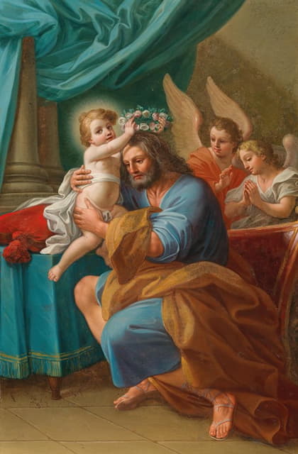 基督之子为圣约瑟夫加冕，身后有天使