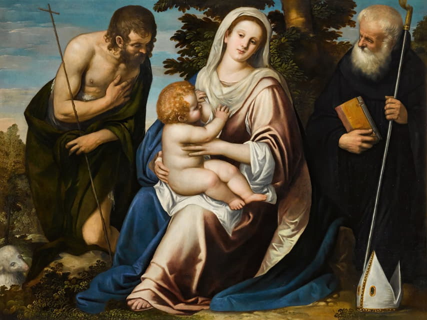 Simone Peterzano - The Virgin and Child with Saints John the Baptist and Benedict