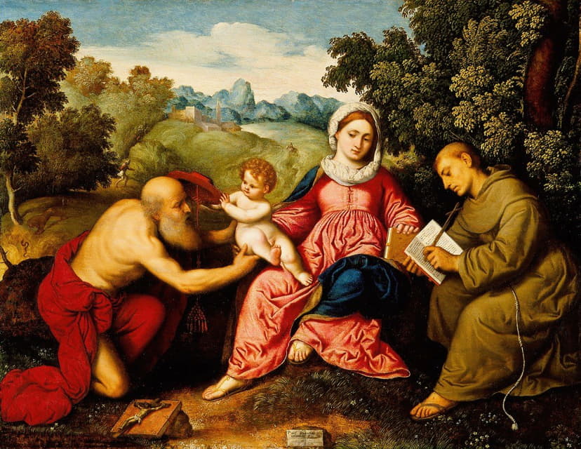 Paris Bordone - Madonna and Child with Saints Jerome and Francis