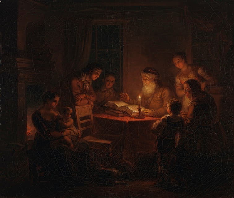 Alexander Lauréus - Jewish Rabbi Reading The Bible To His Family