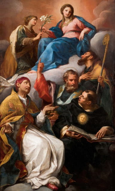 Circle Of Carlo Maratta - The immaculate Conception With Saints Catherine Of Alexandria, Gregory The Great, Benedict, nicholas Of Bari And Another Saint