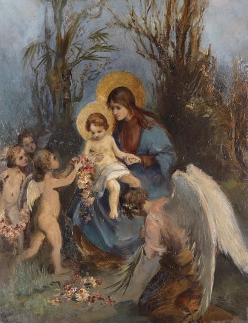Carl Rahl - A Wreath Of Flowers For The Baby Jesus