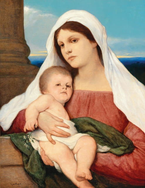 Gabriel von Max - Madonna And Child In An Open Landscape
