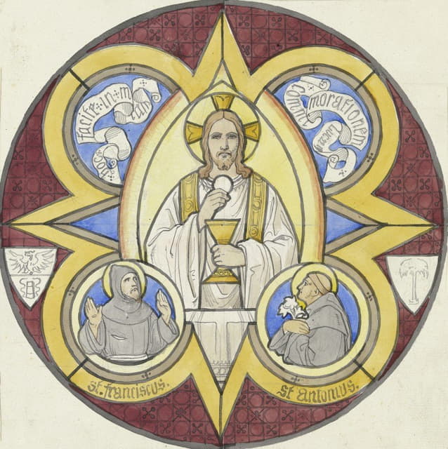 Edward Von Steinle - Christus mit Stola, Kelch und Hostie, daneben die Heiligen Franziskus und Antonius
