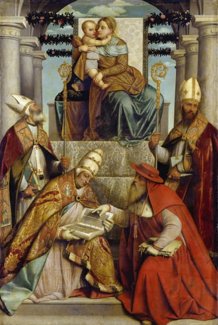 圣母和圣子与拉丁教会的四位父亲坐在一起