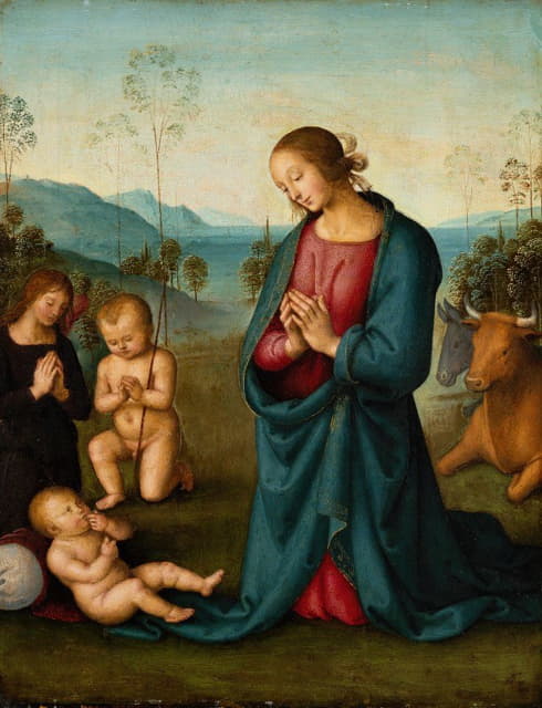 圣母，婴儿圣约翰和天使，崇拜基督的孩子
