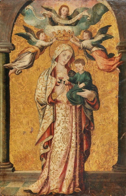 天使抱着孩子为圣母玛利亚加冕