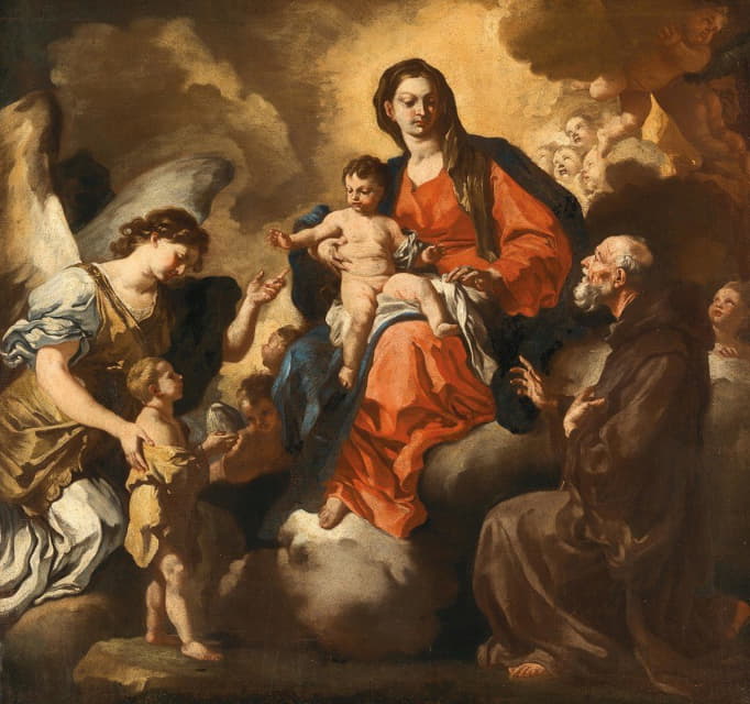 Neapolitan School - Madonna and Child, with Saint Francis of Paola and the Archangel Raphael