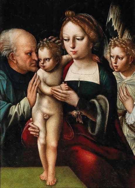The Master of the Parrot - The Madonna and Child, with Saint Eligius and an Angel
